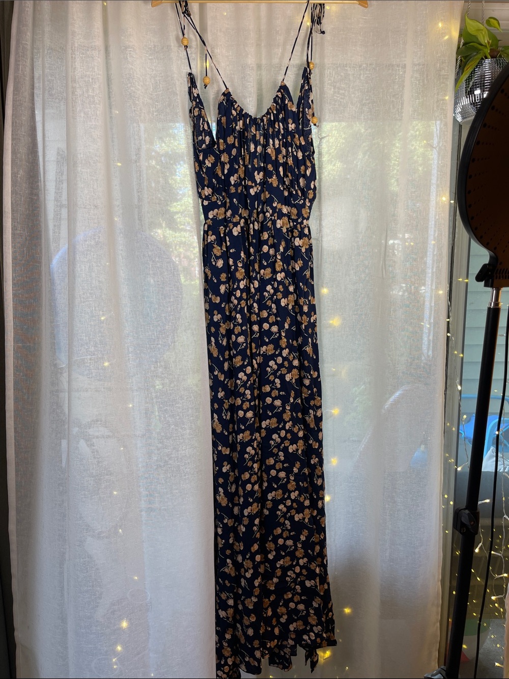 NATURAL LIFE Navy Maxi Dress with Beige Floral Print